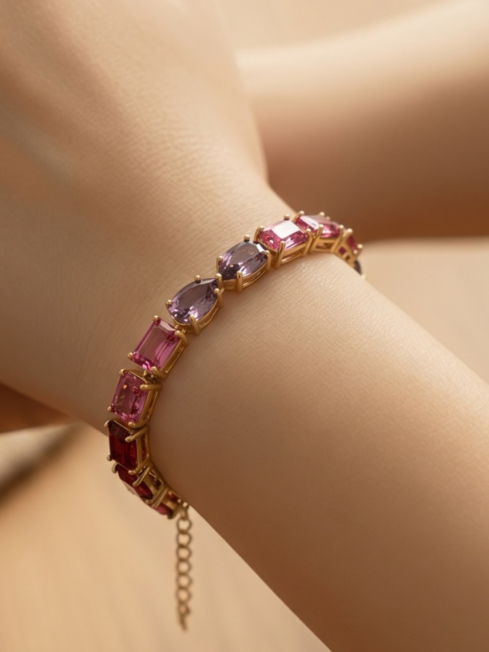 Park Lane Womens “Rosemary” Elegant Bracelet Red Pink Purple Crystal Gold Tone